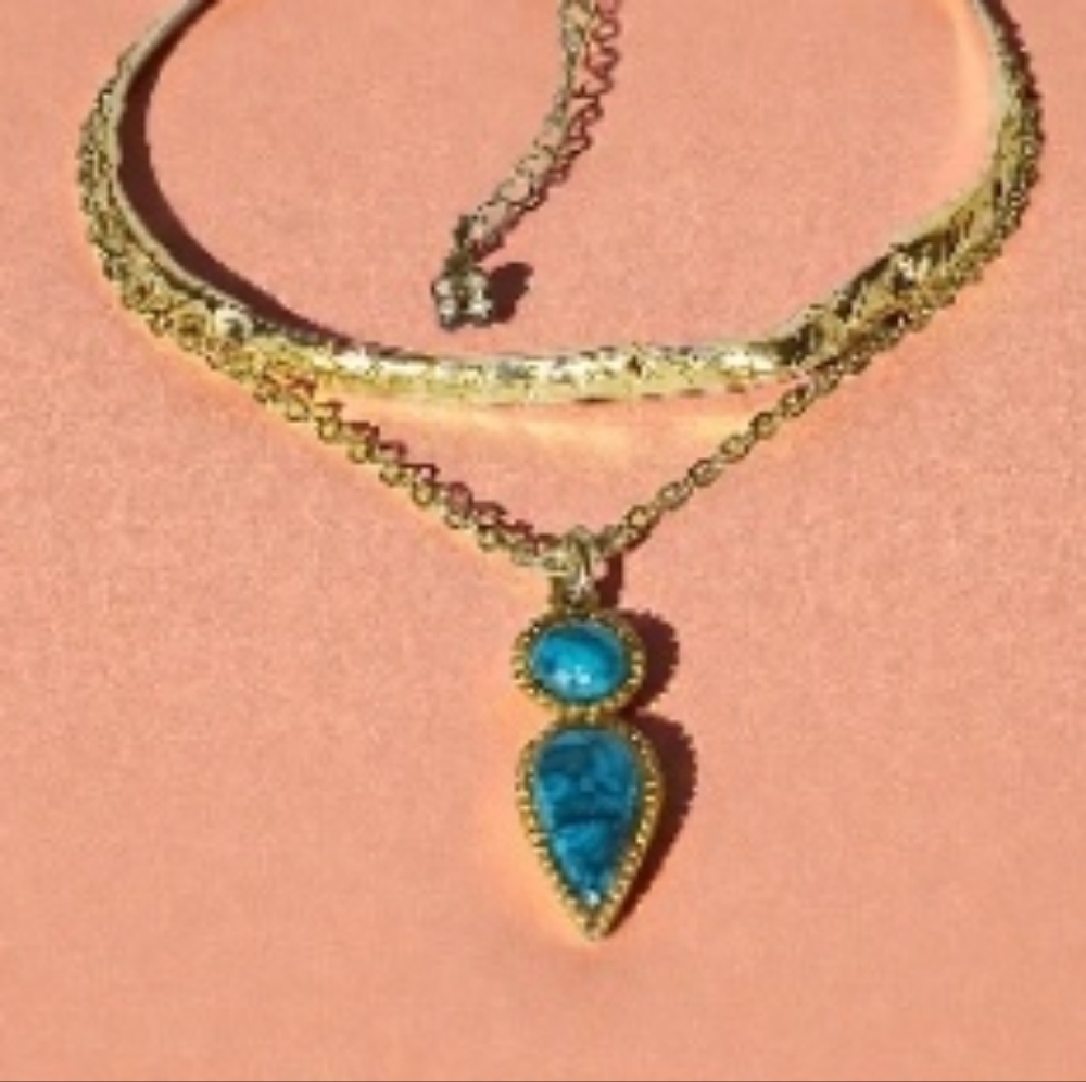 Western Pendant Necklace Vintage Teal Charm Messy Girl Cowgirl Fairy Grunge MCM